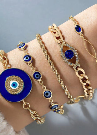 5pcs Vintage Blue Rhinestone Bracelets Set