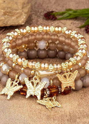 4Pcs Trendy Butterfly Beaded Bracelet Set