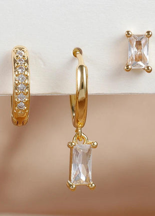3PCS Green Zircon Hanging Earrings Set
