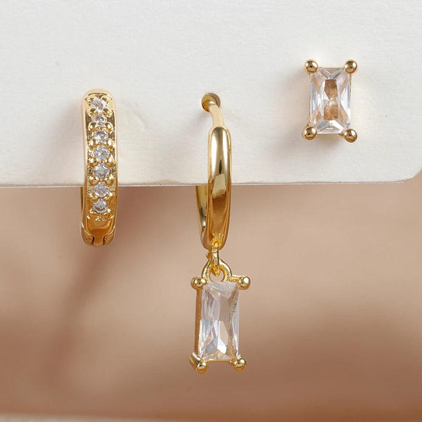 3PCS Green Zircon Hanging Earrings Set
