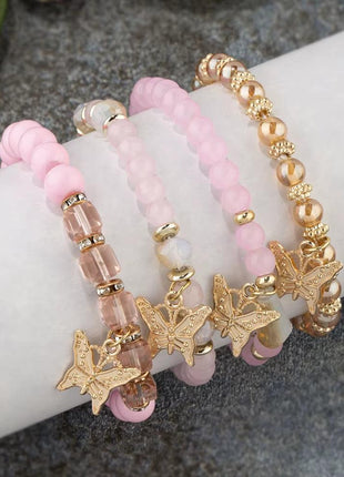 4Pcs Trendy Butterfly Beaded Bracelet Set