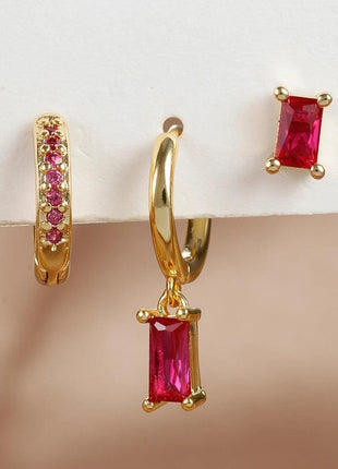 3PCS Green Zircon Hanging Earrings Set