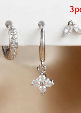 3PCS Green Zircon Hanging Earrings Set