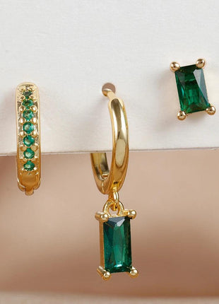 3PCS Green Zircon Hanging Earrings Set