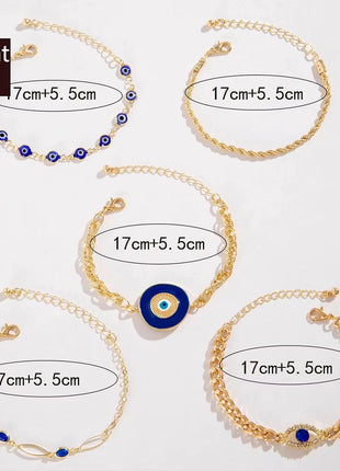 5pcs Vintage Blue Rhinestone Bracelets Set