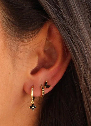 3PCS Green Zircon Hanging Earrings Set