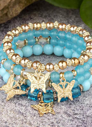 4Pcs Trendy Butterfly Beaded Bracelet Set