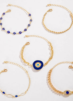 5pcs Vintage Blue Rhinestone Bracelets Set