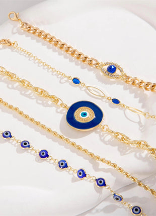 5pcs Vintage Blue Rhinestone Bracelets Set