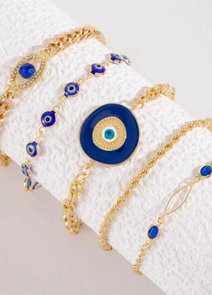 5pcs Vintage Blue Rhinestone Bracelets Set