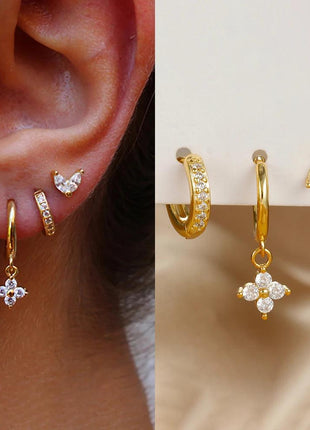 3PCS Green Zircon Hanging Earrings Set
