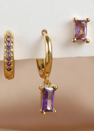 3PCS Green Zircon Hanging Earrings Set
