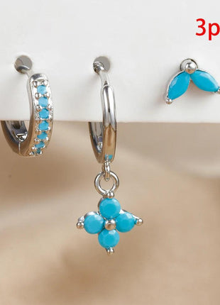 3PCS Green Zircon Hanging Earrings Set