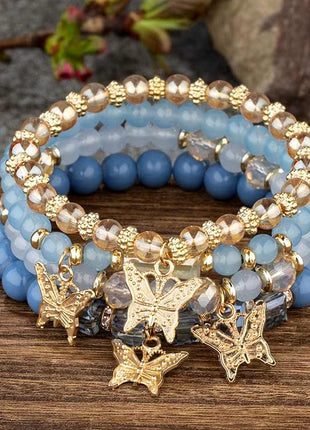 4Pcs Trendy Butterfly Beaded Bracelet Set