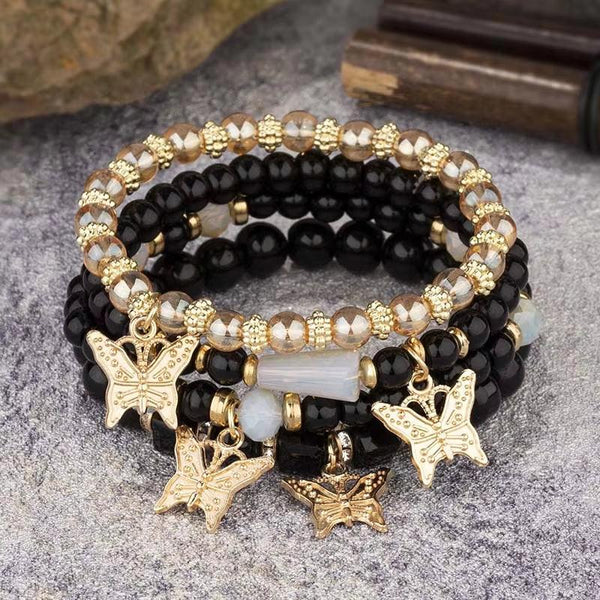 4Pcs Trendy Butterfly Beaded Bracelet Set