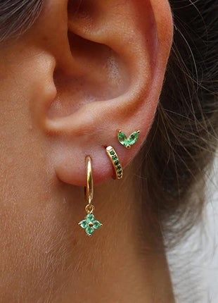 3PCS Green Zircon Hanging Earrings Set