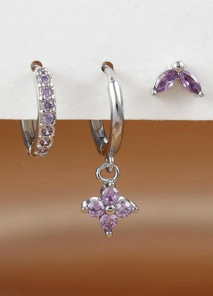3PCS Green Zircon Hanging Earrings Set