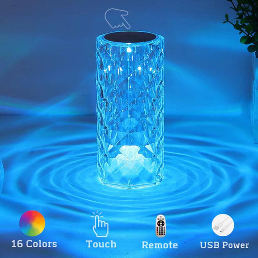 16-Color Touch/Remote Crystal Bedside LED Lamp of Dimmable Night Light USB 